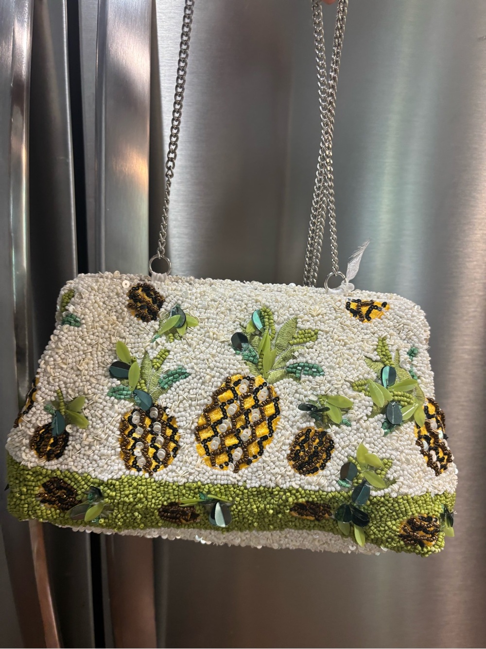 Handcrafted Beaded Pineapple Embellished Shoulder Bag - 10×6 in
